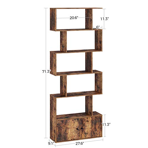 image for Rolanstar Bookshelf with Cabinet, 6-Tier Bookcase with Door, Freestand