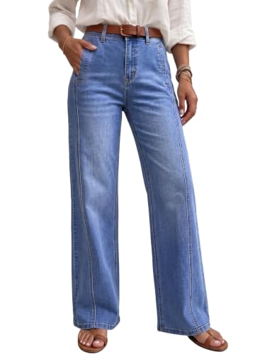 EVALESS Jeans for Women Wide Leg High Waisted Baggy Denim Pants,Ivy,Size 4