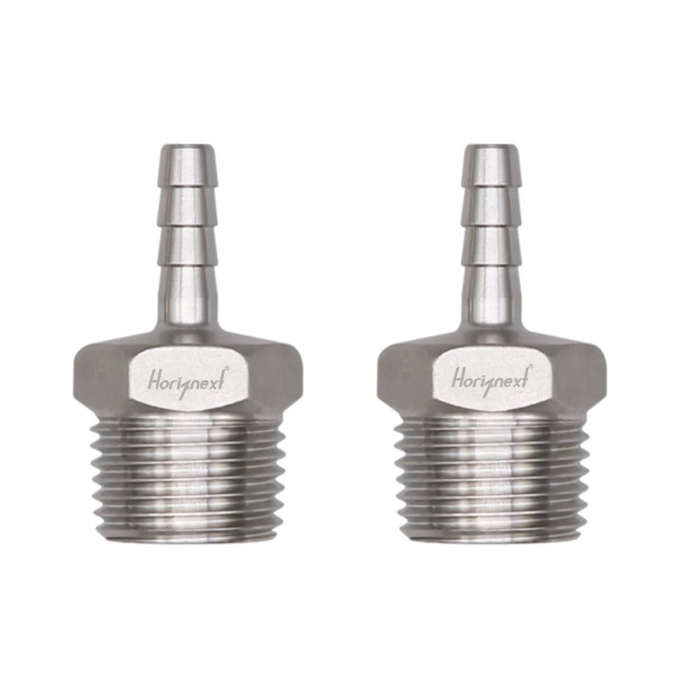 Photo 1 of Horiznext Stainless Steel 304 NPT 1/2 male thread to 1/4 Inch barb O.D. Hose Barb Fitting?Adapter for Water Fuel Air Pipeline Connection (Pack of 2)