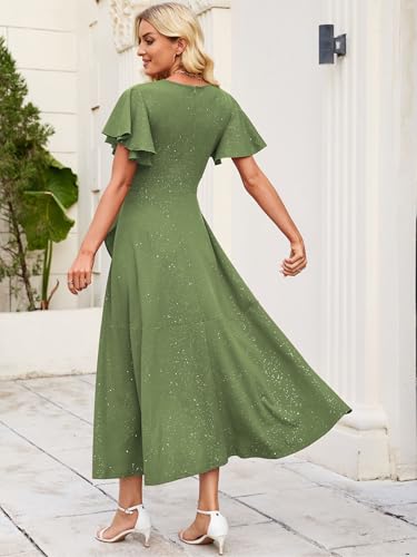 Image of Long Black Formal Dresses for Women Gowns Evening Party Cocktail Dress,Split Elegant V Neck Wrap Ruffle Wedding Guest Dresses