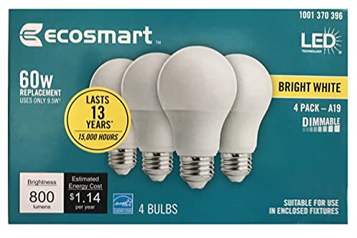 Led Technology Ecosmart 60-Watt Equivalent A19 Dimmable Energy Star Led Light Bulb Bright White (4-Pack) #TOP1