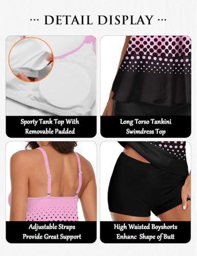 Image of Urchics 2026 Women Two Piece Tankini Swimsuit Tummy Control Plus Size Long Torso Top and High Waisted Boyshorts Bathing Suits