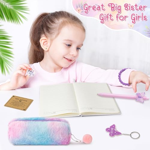 CY2SIDE Big Sister Gifts for Girls, 7PCS In My Big Sis Era Announcement Set Include Butterfly Notebook Pen Plush Pouch Keychain and Greeting Card, Charm Birthday Gifts for New Sibling Arrival Age 2-8 - image 5