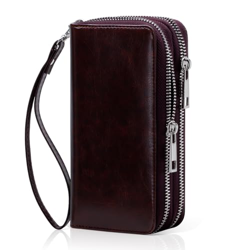 Image of Cellphone Wallet for Women Dual Zipper Long Purse with Removable Wristlet