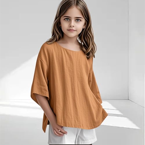 Girls' and Toddler Half Sleeve Shirts Loose Summer Tunic Tops Girls Cute Round Neck Blouse 3-15 Years2