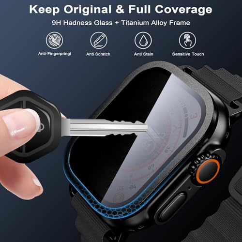 Image of WSKEN for Apple Watch Ultra 3 / Ultra 2 Screen Protector 49mm, [26 Degree Privacy] Titanium Alloy Frame + 9H Tempered Glass, [Touch Sensitive] Lightweight Protective Glass Film for iwatch Ultra 2 Pack