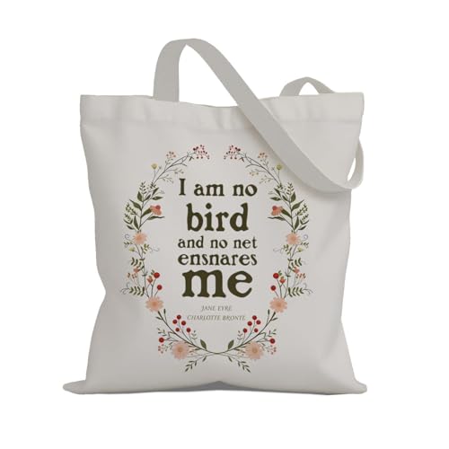 EVER-GOING TUNE Jane Eyre I Am No Bird and No Net Ensnares Me Tote Bag, Charlotte Bronte Quote Canvas Tote,Book Lover Floral Shoulder Bag,Book Lover Gift,Reusable Grocery Bag for Women.