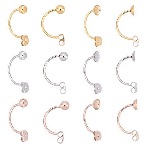 Dicosmetic 36Pcs 2 Styles 3 Colors 304 Stainless Steel Ear Nuts Hypoallergenic Earring Backs With Round Ball Beads C-Shaped Earring Posts With Trays For Jewelry Making,Pin:1Mm #TOP25
