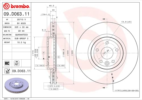 Brembo 09.D063.11 Disco Freno Anteriore Con Verniciatura Uv, Set Di 1 - 2