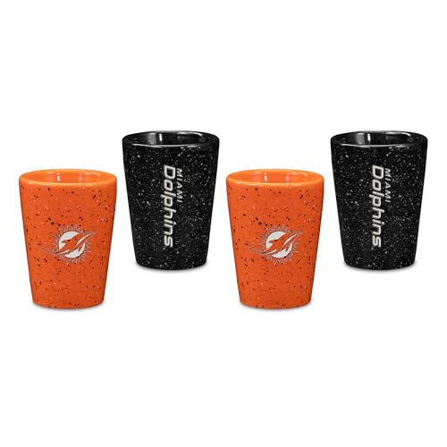 Rico Industries NFL Football Miami Dolphins Standard 2oz Collectors/Dessert Ceramic 4-Pack Shot Glass