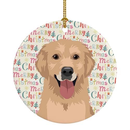 Caroline's Treasures Golden Retriever Fawn #3 Christmas Ceramic Ornament Round, Dog, Multicolor