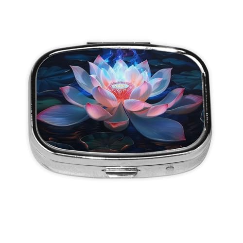 Blue fire and Flower プリントピルボックス トラベルスクエアピルオーガナイザー ポータブルピルケース ミラーと2つのコンパートメント付き