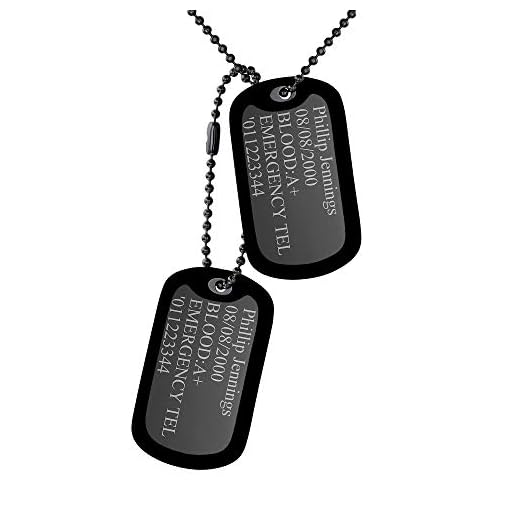 Custom4U Lot de 2 Plaques Militaires Personnalisé Prénom Noir Chaine Pendentif Plaque Militaire Bijoux pour Homme