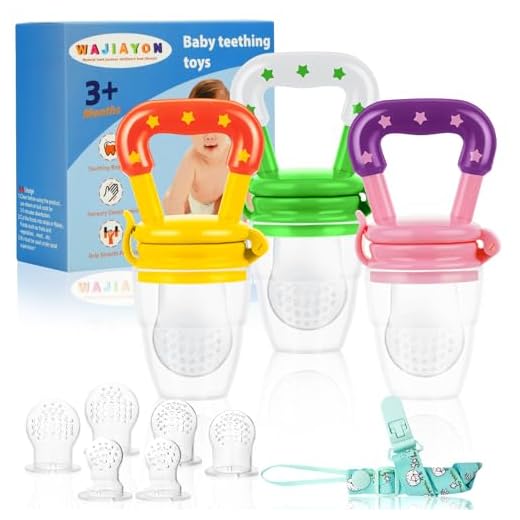 WAJIAYON Baby Fruit Feeder/Food Feeder Pacifier (3 Pack)- Infant Teething Feeders | Silicone Teether Feeder Babies | Baby Feeding Essentials | Food Pacifier for Babies - Pink