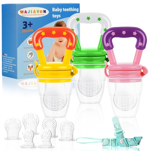 WAJIAYON Baby Fruit Feeder/Food Feeder Pacifier (3 Pack)- Infant Teething Feeders | Silicone Teether Feeder Babies | Baby Feeding Essentials | Food...