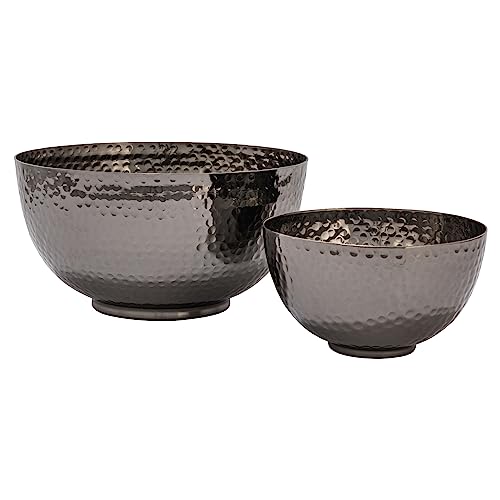 Bloomingville EC1512 Round Hammered Metal, Set Of 2 Sizes, Oxidized Silver Finish Bowl thumb #3