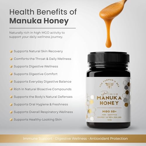 Image of THE FARMER'S BEE New Zealand Manuka Honey MGO 50+ | Monofloral Raw Honey | MGO Tested | Premium Imported Honey for Daily Use | Everyday Wellness | Antioxidant-Rich | Supports Immune Wellness | 500g