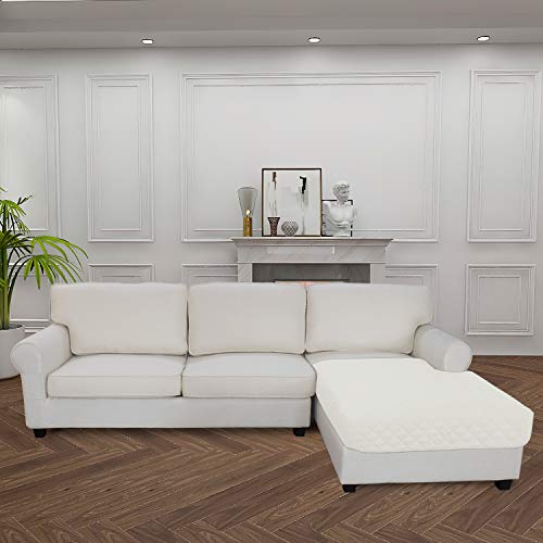 Image of Easy-Going Sofa Slipcover L Shape Sectional Couch 42 x 52 Inches Rectangular Chaise Lounge Reversible Furniture Protector for Pets Kids Children Dog Cat (Ivory /Ivory)