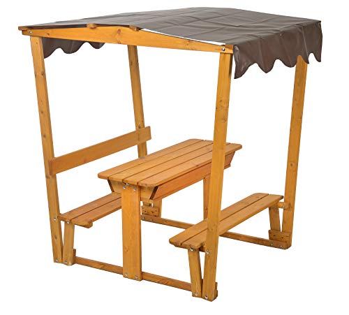 GASPO Kinder-Sandtisch aus Holz mit Laube, Sankasten mit Dach B 132,5 cm x T 99 cm x H 136,5 cm