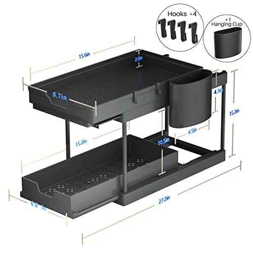 Arstpeoe Double Sliding Under Sink Organizers And Storage,Two Tier Bathroom Storage And Organization,Under Cabinet Organizer With Hooks Hanging Cup,Home Organization,Black #TOP3