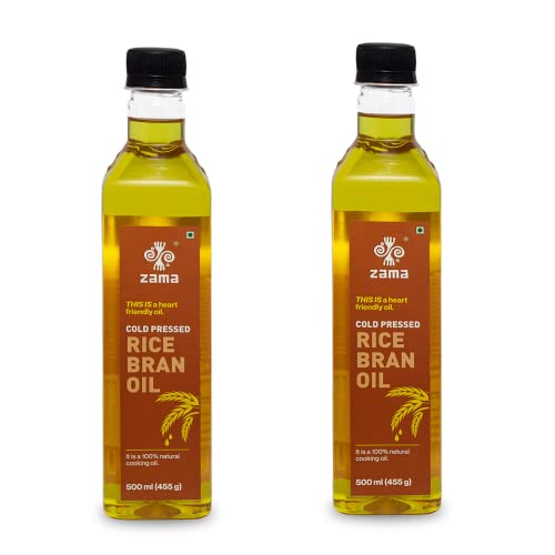 Image of Zama Organics Rice Bran Oil 500ml Pack of 2 | PET Bottle | Cold Pressed Cooking oil suitable for Stir & Deep Frying | Improves Heart Health, Reduces Cholesterol, has Low Calorie | Natural & Farm Fresh containing Oryzanol