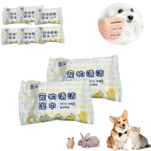 8 Pack Portable Pet Wipes Set, 12pcs/pack, Dog Wipes for Paws and Butt Ears Eyes, Pet Skin Hair Spot Cleaning Wipes for Hamster Rabbit Cat Dog, Mild Stain Removal, Without Irritation, Easy to Carry