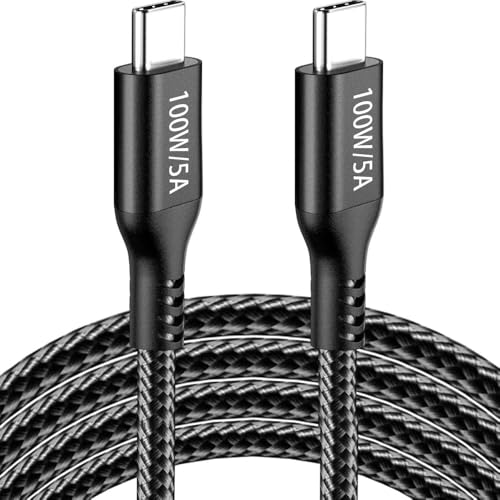 Cable USB-C a USB-C de 15 pies y 100 W, cable de carga rápida PD de nailon tipo C, cable de carga compatible con MacBook Pro/Air, iPad Air/iPhone 15/15 Pro/15 Plus/15 Pro Max, Samsung Galaxy S23/S22