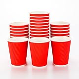 Restaurantware-12 Ounce Disposable Coffee Cups, 25 Ripple Wall Hot Cups For Coffee - Lids Sold Separately, Rolled Rim, Red Paper Insulated Coffee Cups, For Hot Coffee, Tea, And More