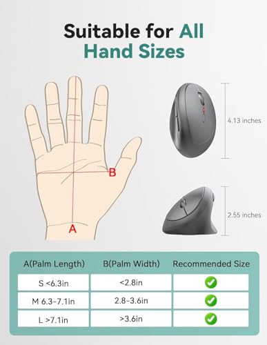 TECKNET Ratón Inalámbrico Ergonómico, 4800DPI Ratón Vertical, Reducción de Ruido 99%, 6 Botones, 2.4G Ratón Inalámbrico Silencioso para Computadora Portátil, PC, Chromebook, Mac