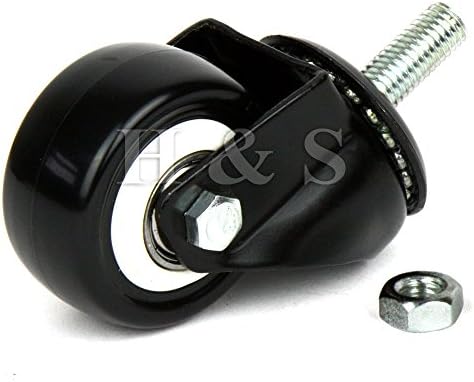 H&S 4 Castor Wheels Heavy Duty 200KG 50mm PU Rubber Swivel Trolley Furniture Caster with Brakes Black - Screw