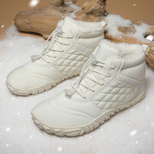 Image of Hike Winter Footwear Barefoot Boots Mens Womens, Waterproof Winter Snow Boots, Warm Ankle Booties, Wide Toe Barefoot Hiking Boots, Non-Slip Zero Drop Sole Hike Shoes for Hiking Walking Outdoor