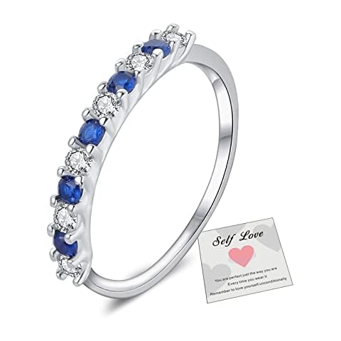 Wedding Rings for Women,925 Sterling Silver Rings-Engagement Rings,Diamond Half Eternity Promise Band Rings,Stackable Ring for Women Girls Her,Diamond Ring Blue Cubic Zirconia with Box,8 Cover