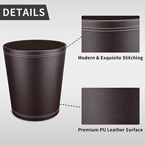 Image of GORESE Pu Leather Trash Can for Bedroom, 2.6 Gallon Wastebasket for Office, Small Bathroom Garbage Cans for Home Decorative, Round Waste Basket Bin for Dorm Kitchen Brown