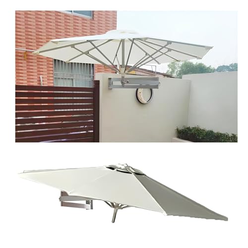 Sombrilla Exterior De Pared De 220/250 Cm, Sombrilla De Jardín De Pared Exterior Con Poste Ajustable, Plegable Parasol Terraza Con 8 Varillas, Protección Ultravioleta(White,220cm)