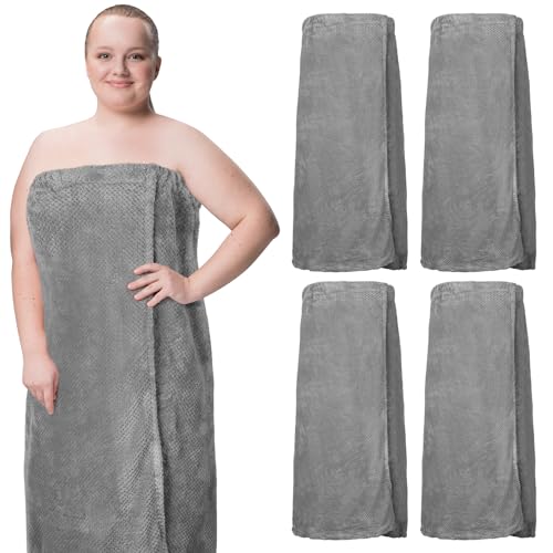 Image of 4 Pcs Towel Wrap for Women Waffle Spa Robe with Adjustable Closure Elastic Top Lightweight Wraps for Bath Shower