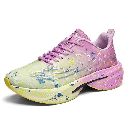 Unisex Fashion Breathable Mesh Lace-Up Running Shoes Platform Comfortable Non-Slip Lightweight Athletic Tennis Training Sneakers Classic Volleyball Baseball Sport Shoes Purple