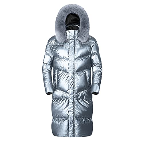 HOBEKRK Daunenjacke mit Kapuze Goose Gänsedaunen Jacken Bekleidung Mäntel Winterjacke Herrenjacke Jacke Lange Schwarz Damen Dick Kälteschutz,Silver,S Cover
