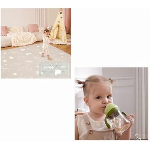 Joypony 71x59 Inch Foldable Play Mats for Babies and Toddlers & Sippy Cups for Toddlers with 4-Layer Protection Cover