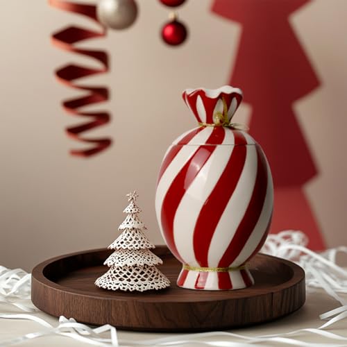 DIF DECO Christmas Ceramic Food Storage Jars with Lid, 24.7 OZ Hand printed Xmas Candy Jar Coffee Cookie Container for Snacks, Sugar Containers, Tea, Spice, Cereal, Nut - 700ml