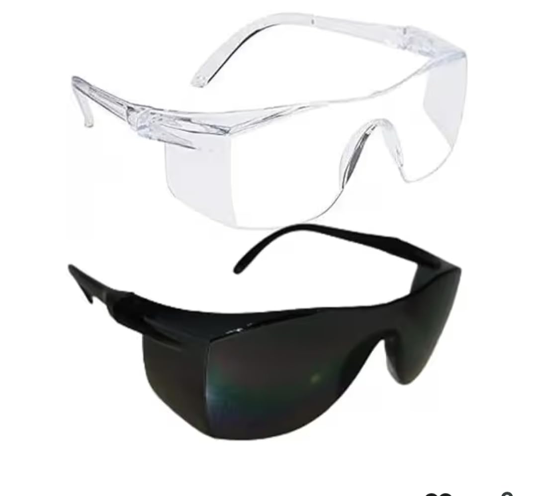 Spex point Safety Goggles, Clear and Tinted Lens, Protective Eyewear, Pack of 2, for Lab, Industrial Use, Unisex model for bikers and travelers 100% UV Protection black and white-image-5