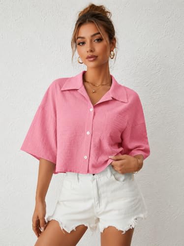 Image of Jacket for Women Stylish Cropped | Trendy Half Sleeve Button Down Casual Top | Loose Fit Shrug for Beach & Resort Outfits | Fashionable Lightweight Jacket (28 K-1-4)