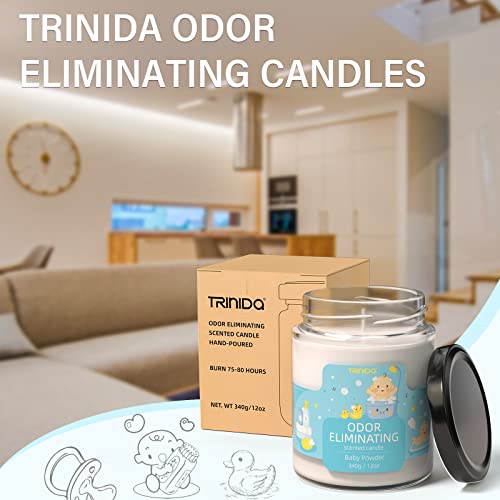 Trinida Baby Powder Odor Eliminating Candles For Home Scented 12Oz, Eliminates 99% Of Pet, Smoke, Food And Other Smells Quickly, Highly Fragranced Candle, Premium Soy Candles Gift Set For Women #TOP3
