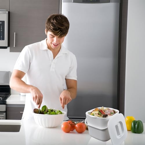 Contenedor de abono de cocina blanco de 4 litros con asas dobles 6