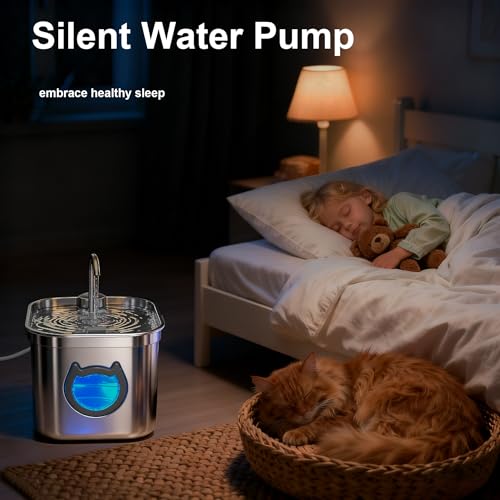 Cat Water Fountain for Drinking, 2.2L/74oz Stainless Steel Automatic Pet Water Dispenser with Filter - BPA Free, Ultra-Quiet Pump, LED Light & Easy Clean View Window for Cats and Dogs - Image 6