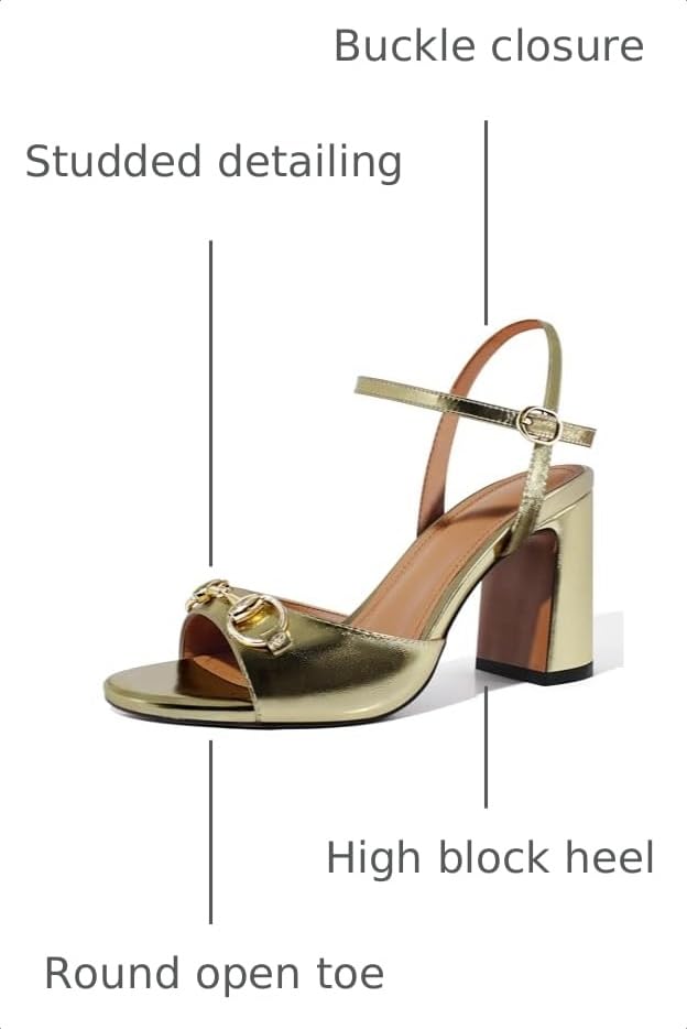 Image of iadore Women Fashion High Block Heel Shoes Strappy with Buckle Fashion Studded Round Open Toe Summer Dress Sandals Size 5-12 US