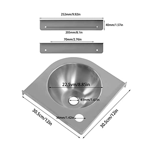 Srum SRUMG340BSYRW95674 Wall Mount Kitchen Sink, 12'' X 12'' Triangle Stainless Steel Bathroom Corner Basin Sinks thumb #3
