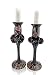 Set of 2 Hand Blown Glass Candle Holders, Hand Painted Pink Flowers