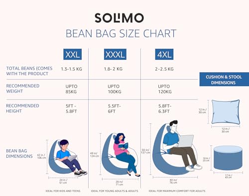 Image of Amazon Brand - Solimo Premium Faux Leather Bean Bag Combo with Footrest & Cushion, Filled with Beans | Capacity: Upto 6 Ft 3 in Height, 120 KG Weight | 3XL | Gamer's Den | Black