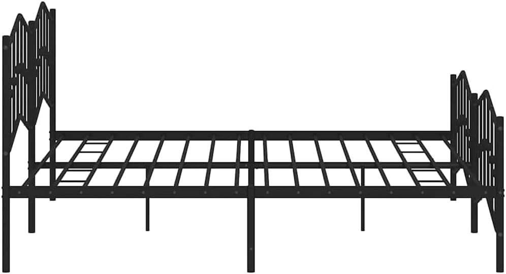 Black Powder-Coated Steel Double Bed Frame Platform with Slatted Foundation, Sturdy Heavy-Duty Modern Minimalist Bedroom Furniture for Mattress Support and Storage