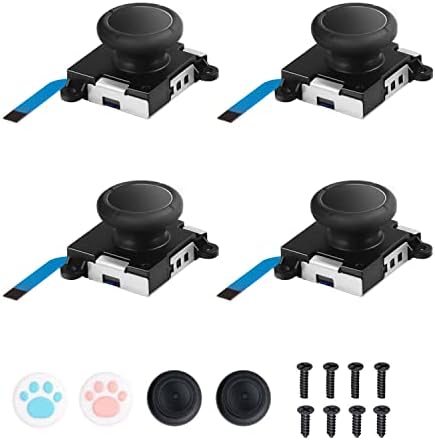 Joycon Joystick Replacement 4 Pack, Replacement Joy-stick Analog Thumb Stick for Switch Joycon Controller & Switch Lite, Left/Right Analog Joystick with Thumbstick Grips & Screws (4pcs Black)